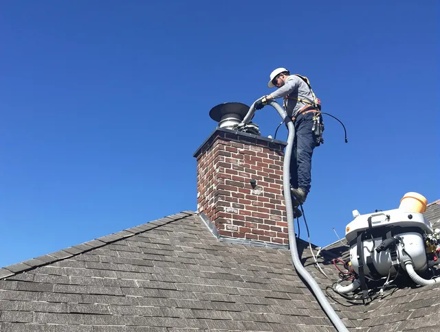 Dedicated Bristol Chimney Sweep team member cleaning a chimney in Bristol, CT