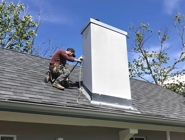 Bristol Chimney Sweep team member finishing chimney construction in Bristol, CT