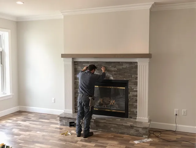 Bristol Chimney Sweep finishing a custom fireplace install in Bristol, CT